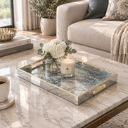 Daily Decorative Glass Serving Tray – Faded Blue Damask - MintiHome