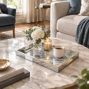 Daily Decorative Glass Serving Tray – Faded Blue Damask - MintiHome