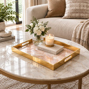Daily Decorative Glass Serving Tray – Rose Quartz Blush glass serving tray shown in a second styled room scene.