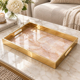 Daily Decorative Glass Serving Tray – Rose Quartz Blush glass serving tray shown in a product view.