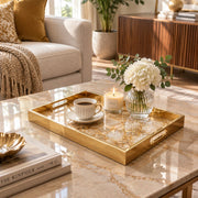 Daily Decorative Glass Serving Tray – Gilded Cream Stone glass serving tray shown in a second styled room scene.