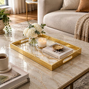 Daily Decorative Glass Serving Tray – Gilded Vein Marble glass serving tray shown in a second styled room scene.