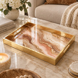 Daily Decorative Glass Serving Tray – Blush Agate Swirl glass serving tray shown in a product view.