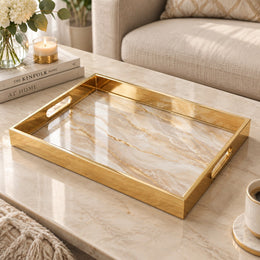 Daily Decorative Glass Serving Tray – Ivory Vein Minimal glass serving tray shown in a product view.