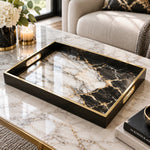 Daily Decorative Glass Serving Tray – Noir Marble Vein glass serving tray shown in a product view.