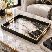Daily Decorative Glass Serving Tray – Noir Marble Vein glass serving tray shown in a product view.
