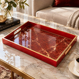 Daily Decorative Glass Serving Tray – Crimson Marble Fissure glass serving tray shown in a product view.