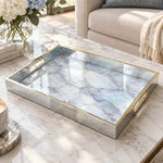 Daily Decorative Glass Serving Tray – Misty Blue Stone glass serving tray shown in a product view.