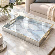 Daily Decorative Glass Serving Tray – Misty Blue Stone glass serving tray shown in a product view.