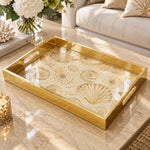 Daily Decorative Glass Serving Tray – Coastal Shell Etching glass serving tray shown in a product view.