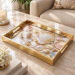 Daily Decorative Glass Serving Tray – Pearl Shell Collage glass serving tray shown in a product view.