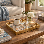 Daily Decorative Glass Serving Tray – Coastal Shell Assortment glass serving tray shown in a second styled room scene.