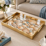 Daily Decorative Glass Serving Tray – Coastal Shell Assortment glass serving tray shown in a product view.