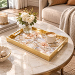 Daily Decorative Glass Serving Tray – Shell Blossom Bouquet glass serving tray shown in a second styled room scene.