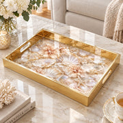 Daily Decorative Glass Serving Tray – Shell Blossom Bouquet glass serving tray shown in a product view.