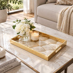 Daily Decorative Glass Serving Tray – Radiating Shell Fans glass serving tray shown in a second styled room scene.