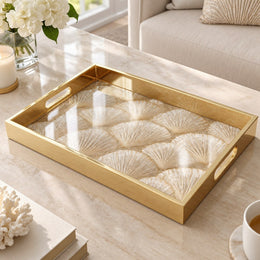 Daily Decorative Glass Serving Tray – Radiating Shell Fans glass serving tray shown in a product view.