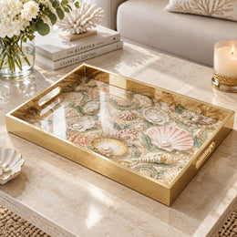 Daily Decorative Glass Serving Tray – Coastal Botanical Border glass serving tray shown in a product view.