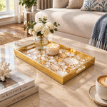 Daily Decorative Glass Serving Tray – Pearl Tide Cluster glass serving tray shown in a first styled room scene.