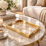 Daily Decorative Glass Serving Tray – Radiant Shell Splash glass serving tray shown in a second styled room scene.