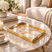 Daily Decorative Glass Serving Tray – Radiant Shell Splash glass serving tray shown in a second styled room scene.