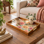 Wedding Decorative Glass Serving Tray – Ruffled Carnation Repeat glass serving tray shown in a second styled room scene.