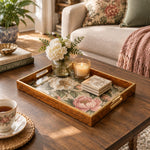 Wedding Decorative Glass Serving Tray – Peony Stamen Study glass serving tray shown in a second styled room scene.