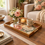 Wedding Decorative Glass Serving Tray – Oversized Peony Medley glass serving tray shown in a second styled room scene.