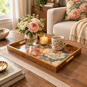 Wedding Decorative Glass Serving Tray – Oversized Peony Medley glass serving tray shown in a second styled room scene.