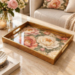 Wedding Decorative Glass Serving Tray – Oversized Peony Medley glass serving tray shown in a product view.