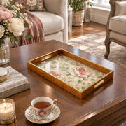Wedding Decorative Glass Serving Tray – Ruffled Peony Spray glass serving tray shown in a second styled room scene.