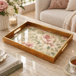 Wedding Decorative Glass Serving Tray – Ruffled Peony Spray glass serving tray shown in a product view.