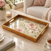 Wedding Decorative Glass Serving Tray – Ruffled Peony Spray glass serving tray shown in a product view.