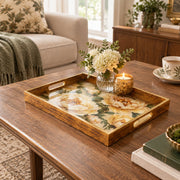 Wedding Decorative Glass Serving Tray – Peony Bloom Trio glass serving tray shown in a second styled room scene.