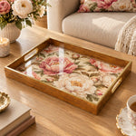 Wedding Decorative Glass Serving Tray – Peony Duo In Bloom glass serving tray shown in a product view.