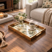 Wedding Decorative Glass Serving Tray – Airy Peony Scatter glass serving tray shown in a second styled room scene.