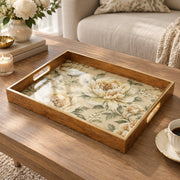 Wedding Decorative Glass Serving Tray – Airy Peony Scatter glass serving tray shown in a product view.