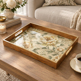 Wedding Decorative Glass Serving Tray – Airy Peony Scatter glass serving tray shown in a product view.