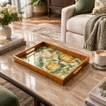 Wedding Decorative Glass Serving Tray – Open Tulip Bunch glass serving tray shown in a second styled room scene.