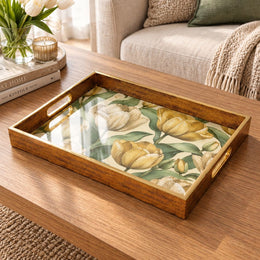 Wedding Decorative Glass Serving Tray – Open Tulip Bunch glass serving tray shown in a product view.