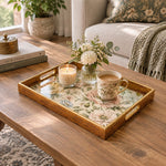 Wedding Decorative Glass Serving Tray – Poppy Meadow Botanical glass serving tray shown in a first styled room scene.