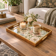 Wedding Decorative Glass Serving Tray – Poppy Meadow Botanical glass serving tray shown in a first styled room scene.