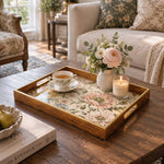 Wedding Decorative Glass Serving Tray – Poppy Meadow Botanical glass serving tray shown in a second styled room scene.