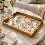 Wedding Decorative Glass Serving Tray – Poppy Meadow Botanical glass serving tray shown in a product view.