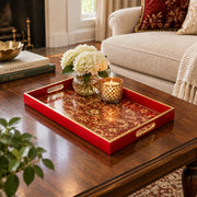 Wedding Decorative Glass Serving Tray – Baroque Damask Medallion glass serving tray shown in a second styled room scene.