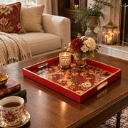 Wedding Decorative Glass Serving Tray – Rose And Peony Bouquet glass serving tray shown in a first styled room scene.