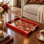 Wedding Decorative Glass Serving Tray – Rose And Peony Bouquet glass serving tray shown in a second styled room scene.