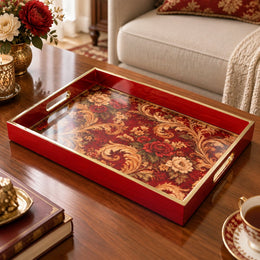 Wedding Decorative Glass Serving Tray – Rose And Peony Bouquet glass serving tray shown in a product view.