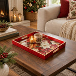 Wedding Decorative Glass Serving Tray – Poinsettia Bloom Garland glass serving tray shown in a first styled room scene.