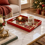 Wedding Decorative Glass Serving Tray – Poinsettia Bloom Garland glass serving tray shown in a second styled room scene.